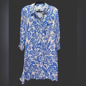 CAbi Blue and Cream Athena Dress